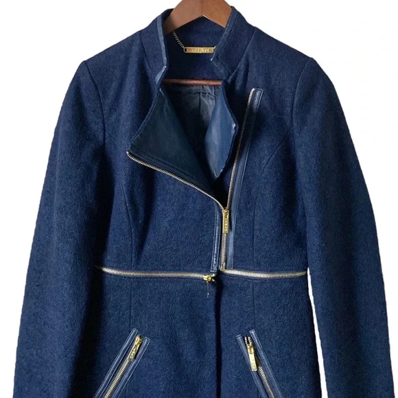 IMAN Women Platinum Rock The Runaway Transformer Wool Blend Navy Coat Size Small - Picture 5 of 15